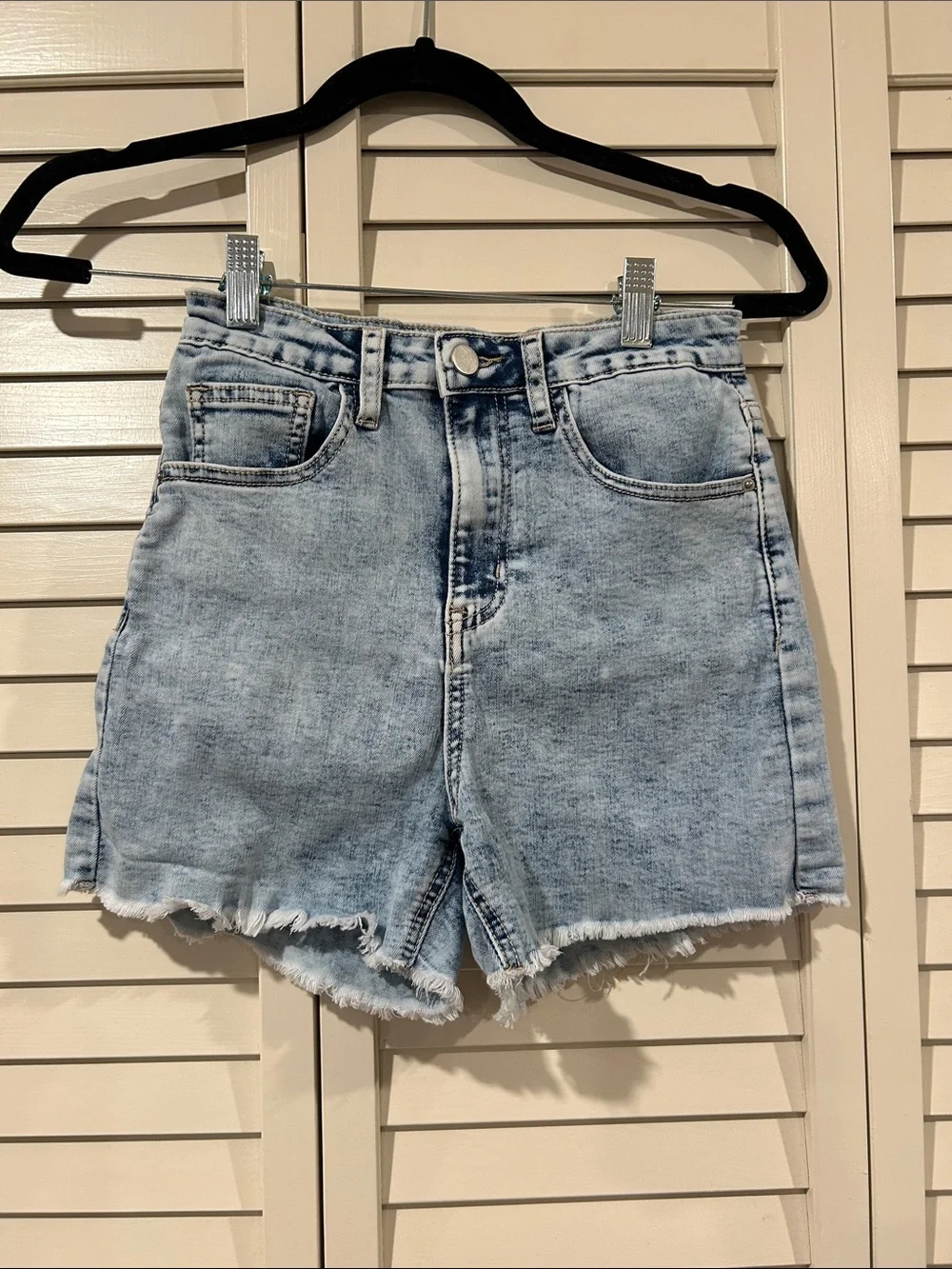 SHEIN Light Blue High-Rise Frayed Denim Shorts Size XS